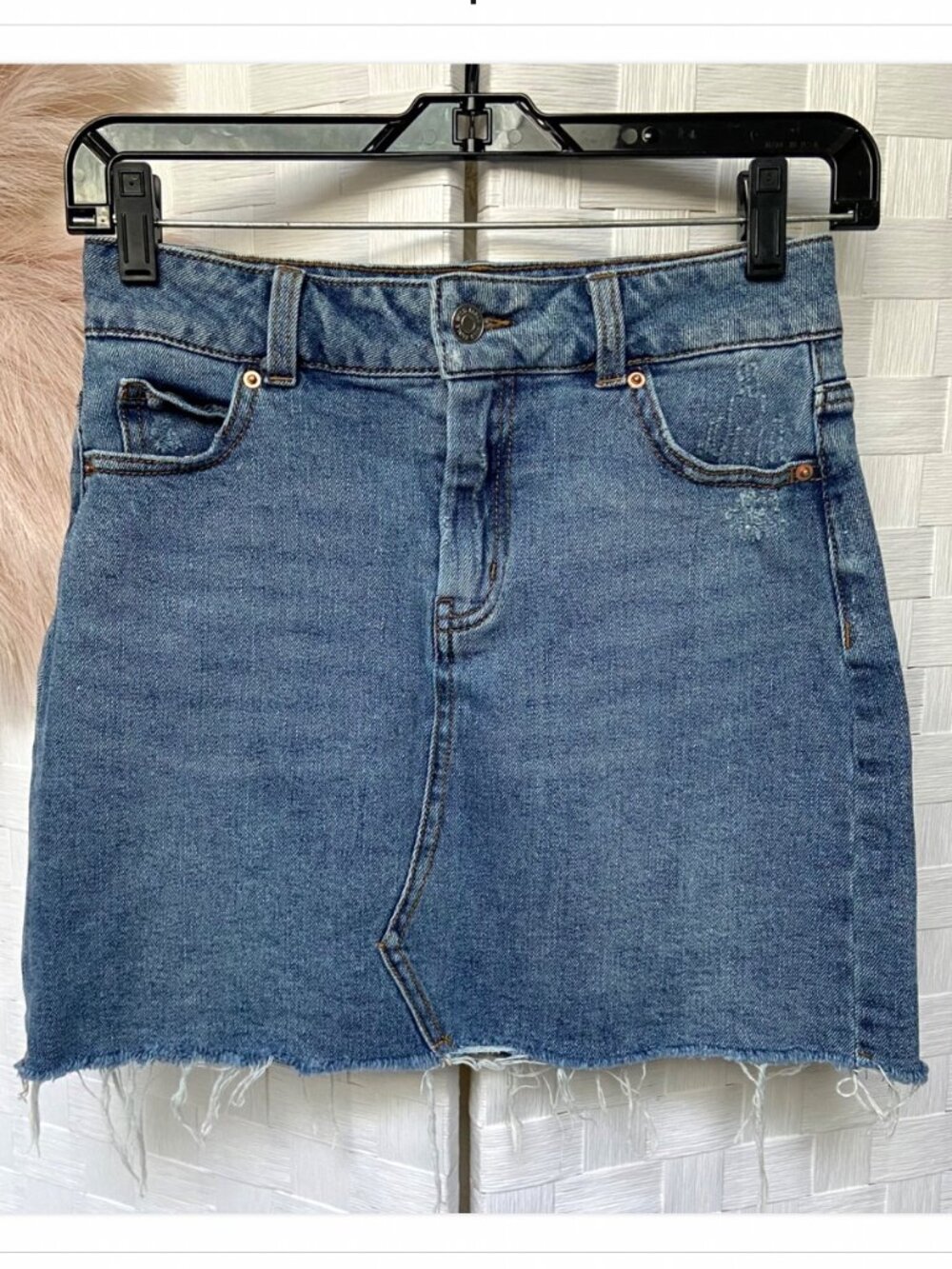 Wild Fable Blue Jean Distressed Frayed Mini Skirt Size 0